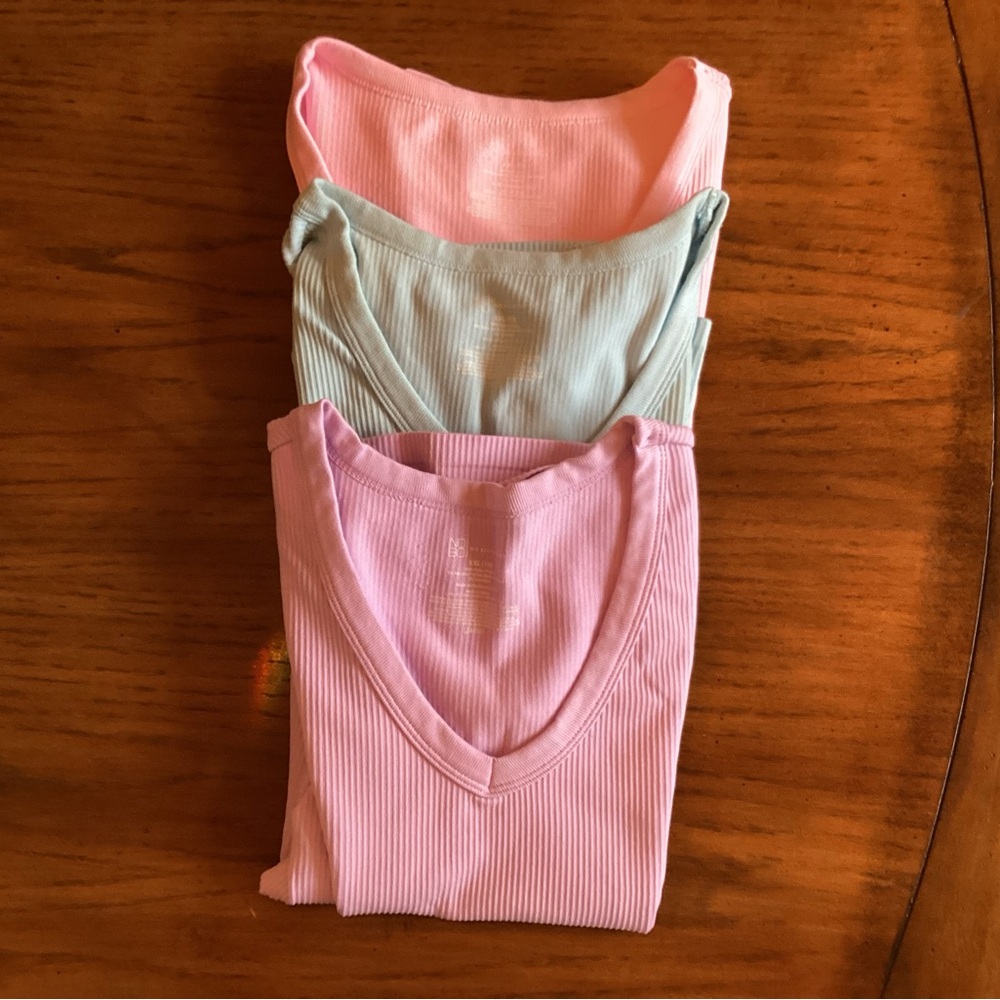 Set of Three Ribbed Tank Tops - Pink, Light Blue, Light Purple